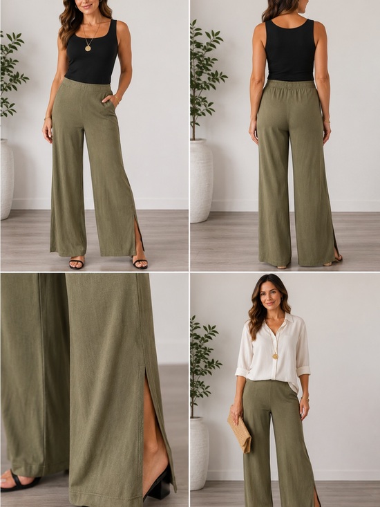 Chico's Pants - Chico's Olive Wide-Leg Split-Side Pants